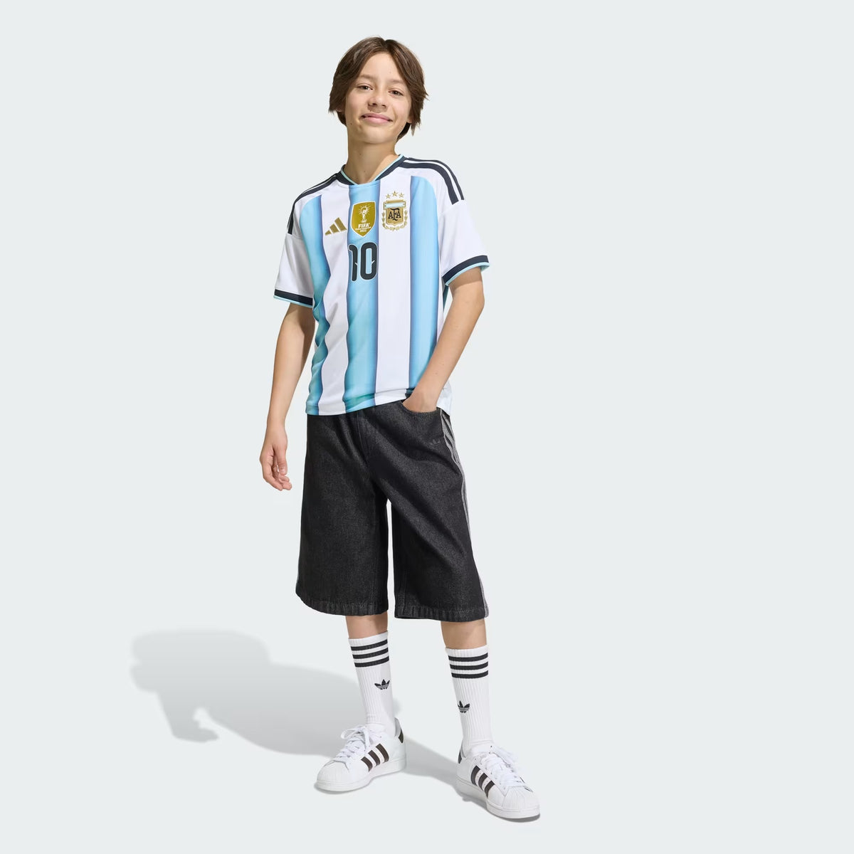 Argentina 26 Youth Replica Messi 10 Home Jersey